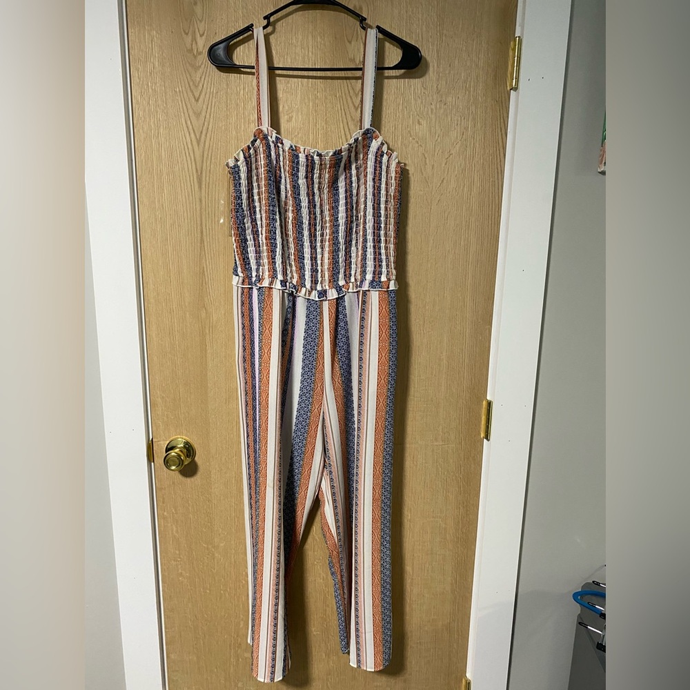 Speechless Striped Jumpsuit with pockets XL